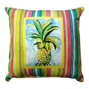 Tropical Pineapple Indoor Outdoor Pillow Medium Pink 17 x 17 Inch
